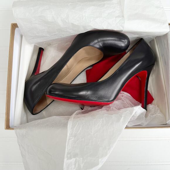 Christian Louboutin Simple Black Nappa Leather Pumps 100 Round Toe Heels 37 - Picture 9 of 11